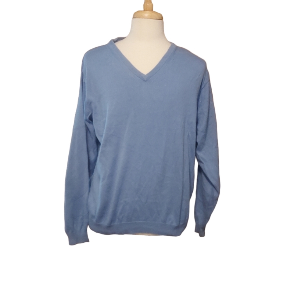 Oxford Golf Xl Sweater Vneck Men Blue 100% Pima Cotton Ribbed top shirt